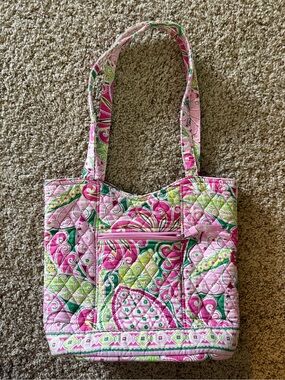 Vera Bradley Pinwheel Pink Quilted Tote Bag Retired 2008 Y2K Pink Green